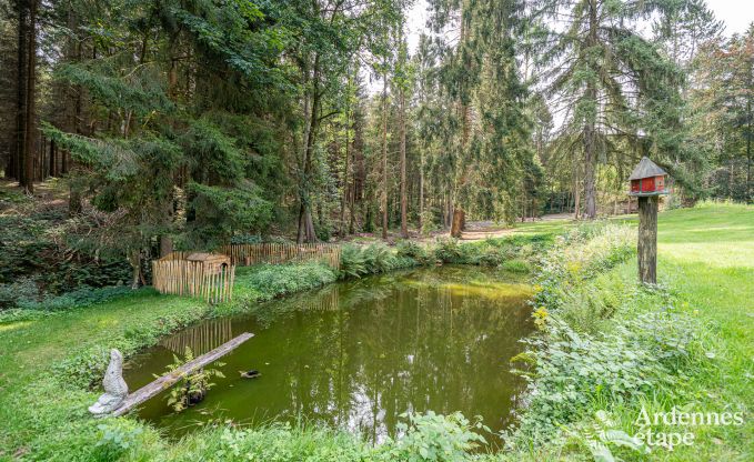 Charmant vakantiehuis in Manhay voor 8 personen, met verwarmd buitenzwembad, privvijver en fietsgarage aan de rand van het bos
