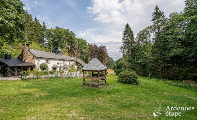 Charmant vakantiehuis in Manhay voor 8 personen, met verwarmd buitenzwembad, privvijver en fietsgarage aan de rand van het bos